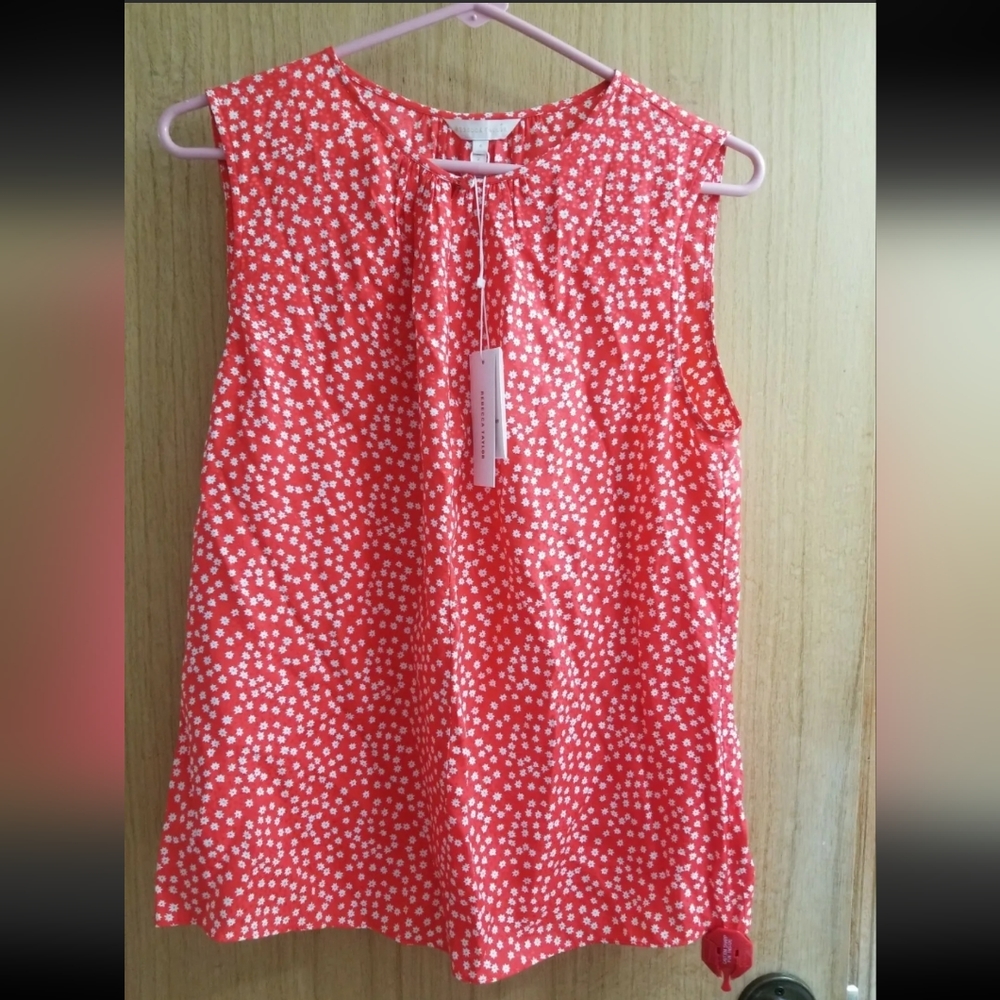 Rebecca Taylor Malia Floral Women's Blouse Sz 6 Cherry Silk Sleeveless Top $275.
